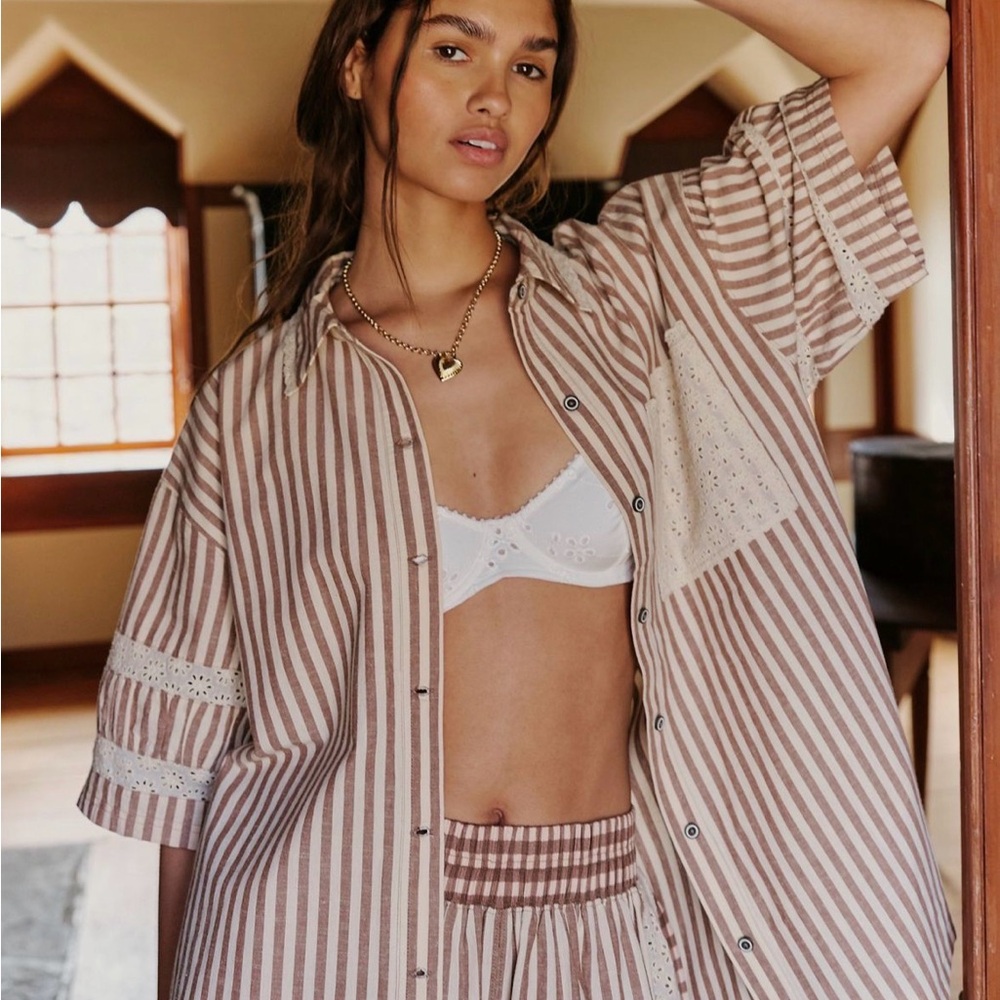 Free People Clear Skies Button Up Blouse-Striped